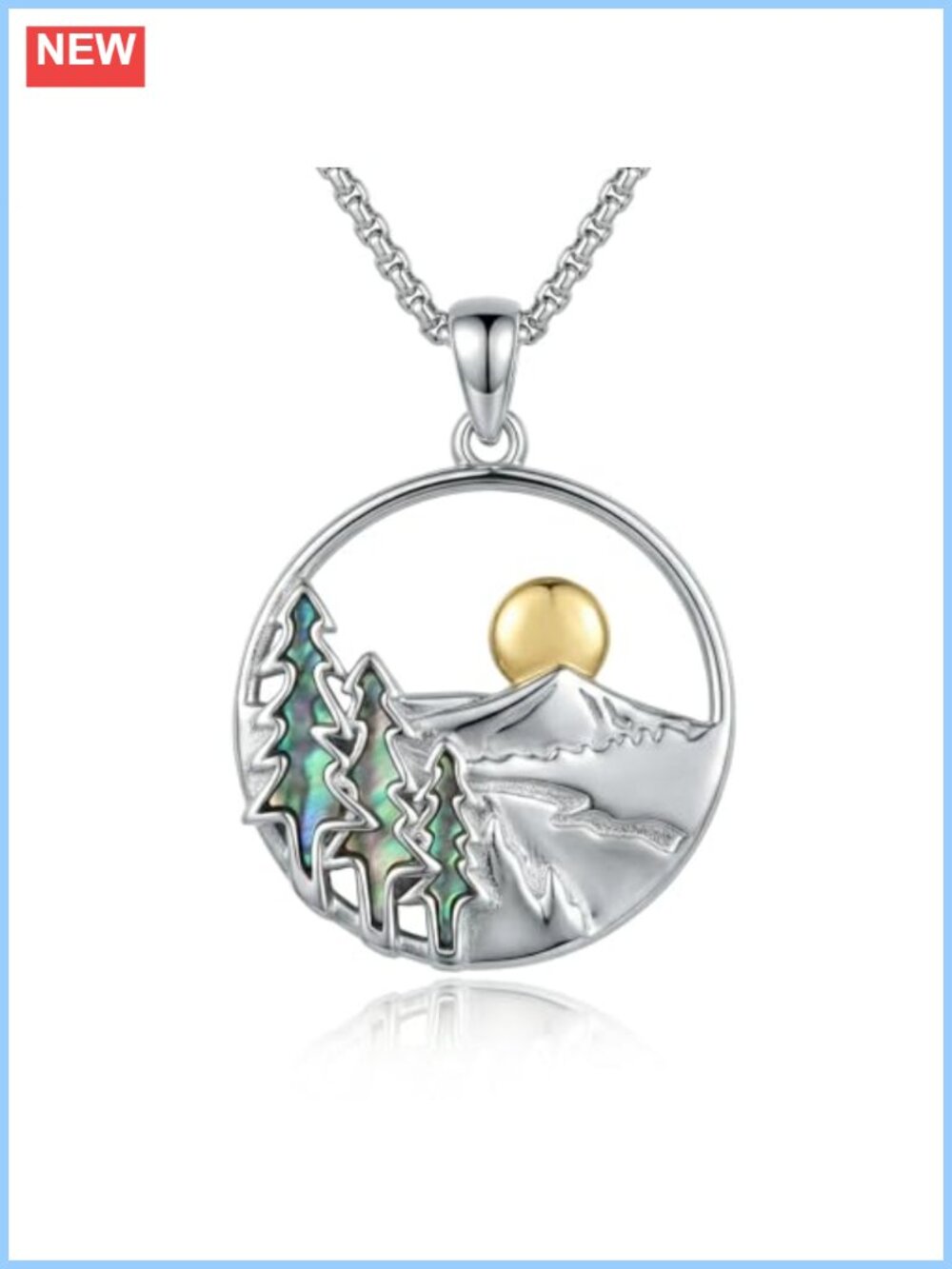 18K White Gold Plated Turquoise Mountain Pendant Necklace 20in Adjustable
